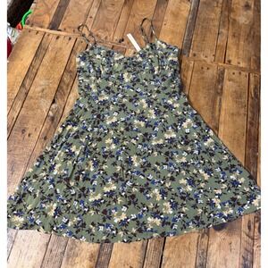 Green Floral Mini Dress Womens Size S/M Cottagecore Earthy Woodland Fairycore